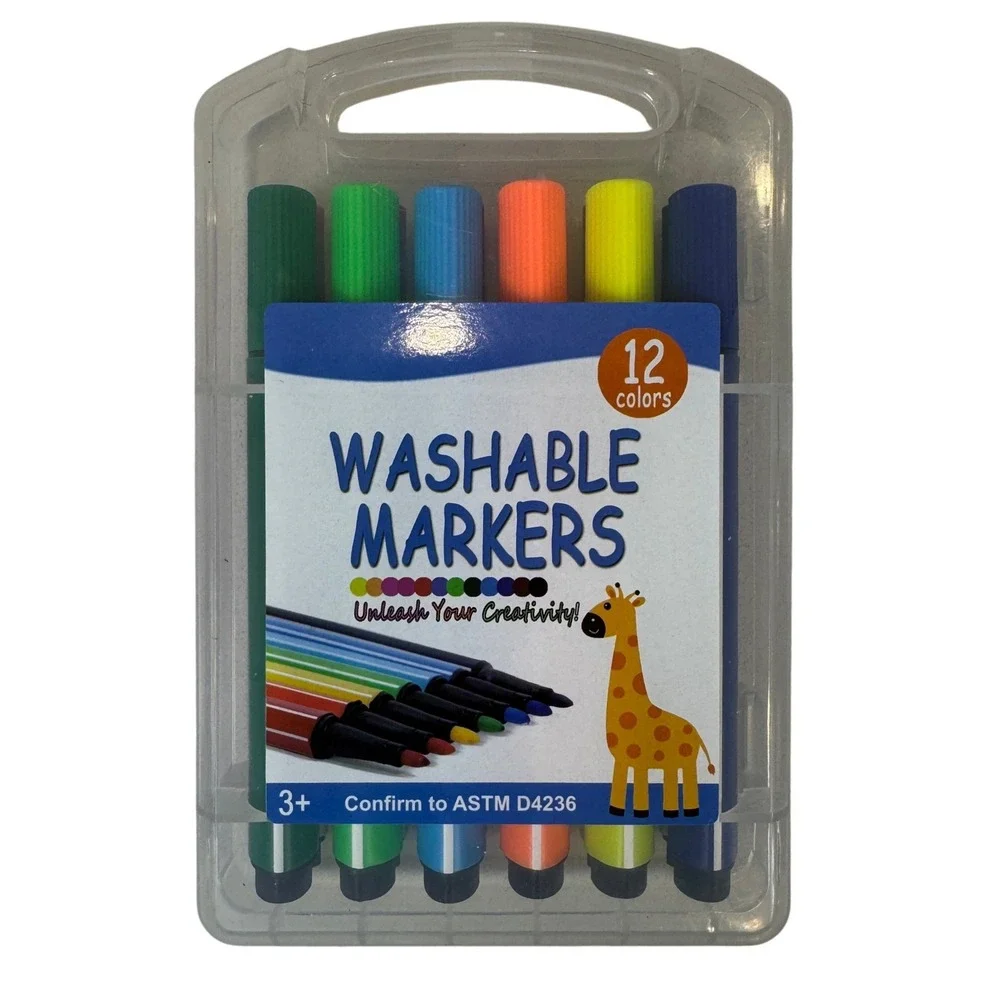 Meenller 12 Count Washable Markers Set with Carrying Case Non-Toxic ASTM D4236